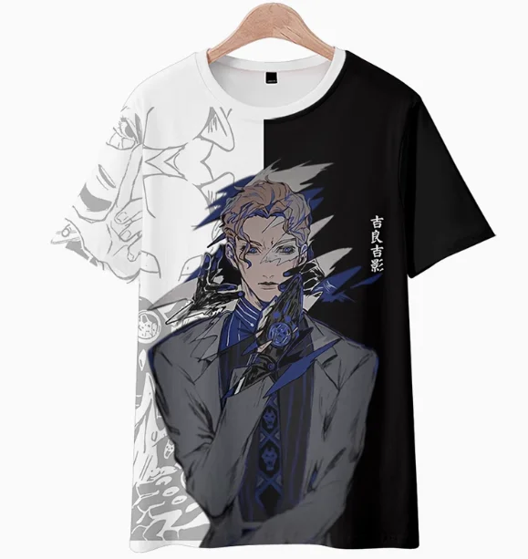 Anime JoJo's Bizarre Adventure Kira Yoshikage Short Sleeve T-shirt Summer Cosplay Costume Casual Student Loose Tops