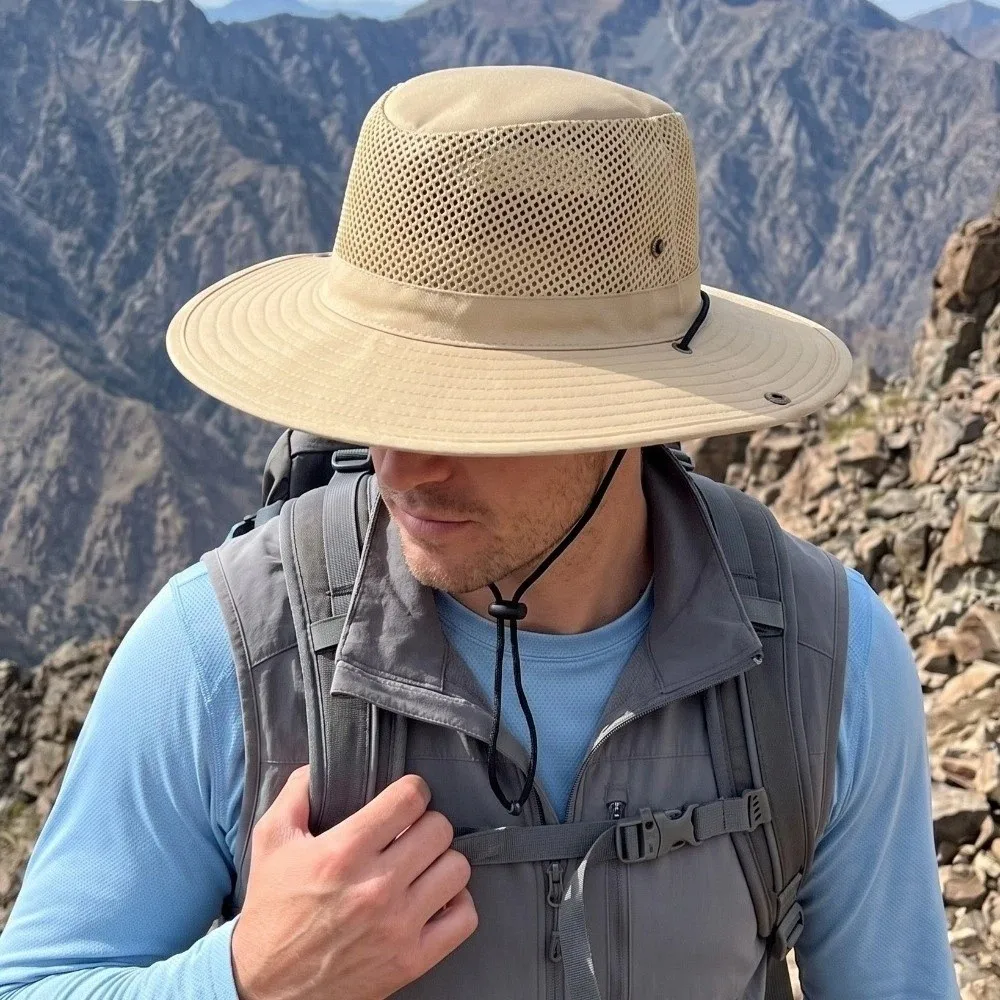 Gardening Large Brimmed Mesh Fishing Hat Foldable Waterproof Mountaineering Cap Quick-Drying Anti-UV Sun Hat Camping