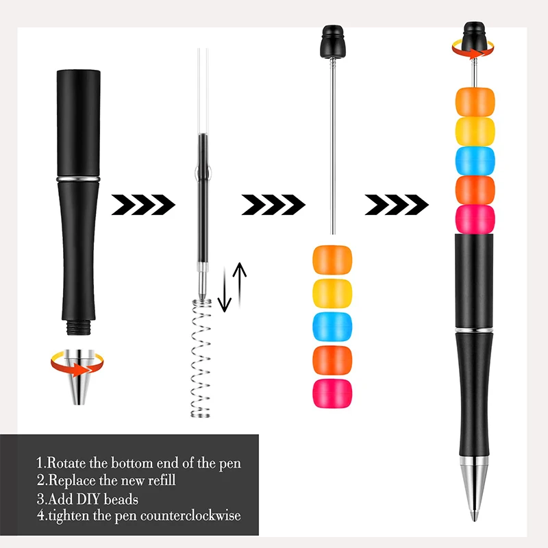 50 szt. Paciorków z plastikowe pióro koralików czarny tusz kulkowe długopisy szkolnych materiałów biurowych