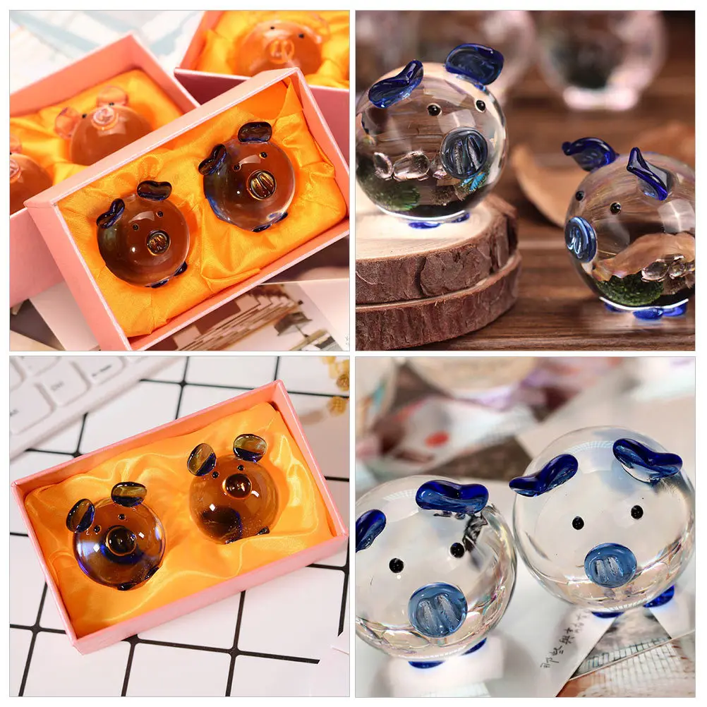 

1Pair Crystal Pig Desktop Ornament Elegant Craft Decoration Office Home Table Adornment Valentines Gift Crystal Pig Figurine