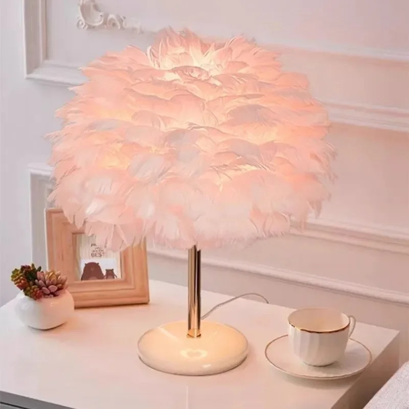 for Feather Desk Lamp Touch Control Bedside Light Luxury High End Decoration Romantic Warm Lighting for Girls Bedroom