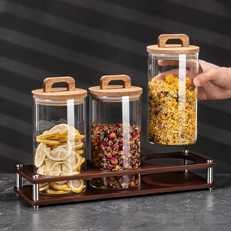 Transparent Glass Sealed Jar, Food Storage Container, Kitchen Storage Bottle, Tea Box, Glass Container, Household Spice Rack