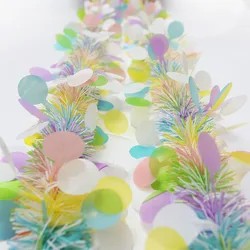 2m Easter Tinsel Garland with Confetti Colorful Egg Metallic Tinsel Stripe Garland Spring Hanging Ornament Decoration for Easter