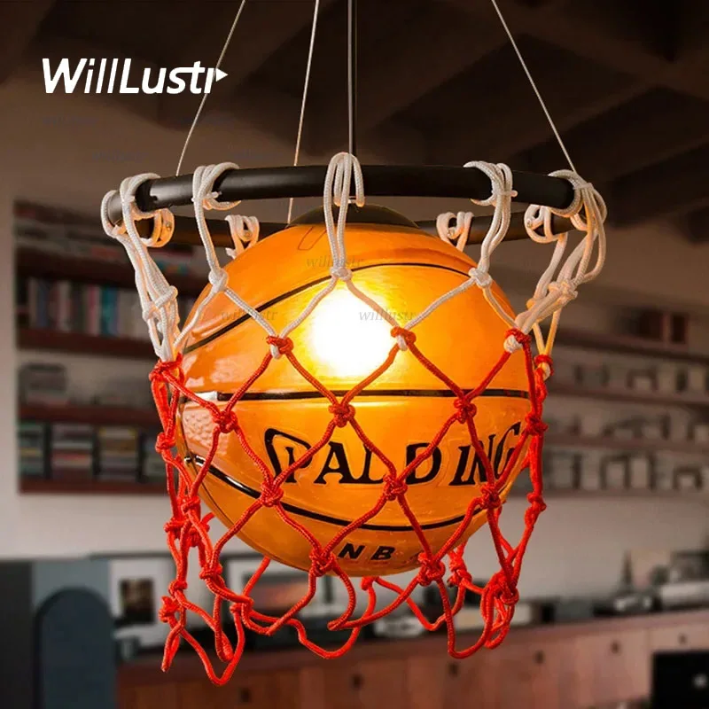 Vintage Basketball Pendant Lamp Retro Suspension Light Kids Room Gym Sports Clothing Shop Bar Glass Hanging Ceiling Chandelier