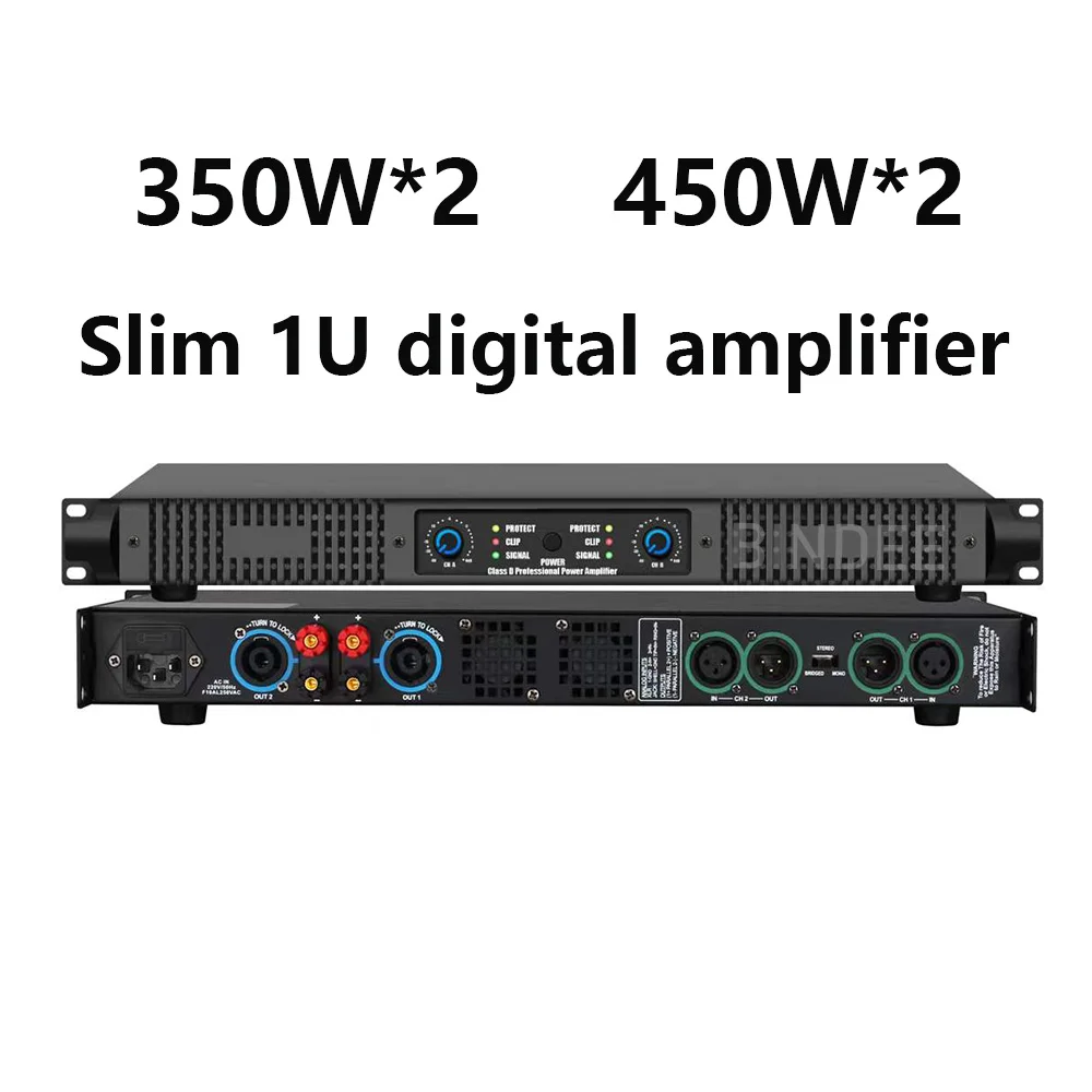 Professional Power Amplifier 1U 2 Channels for DJ Dance Performance School Home Entertainment KTV Outdoor Amplifier Equipment