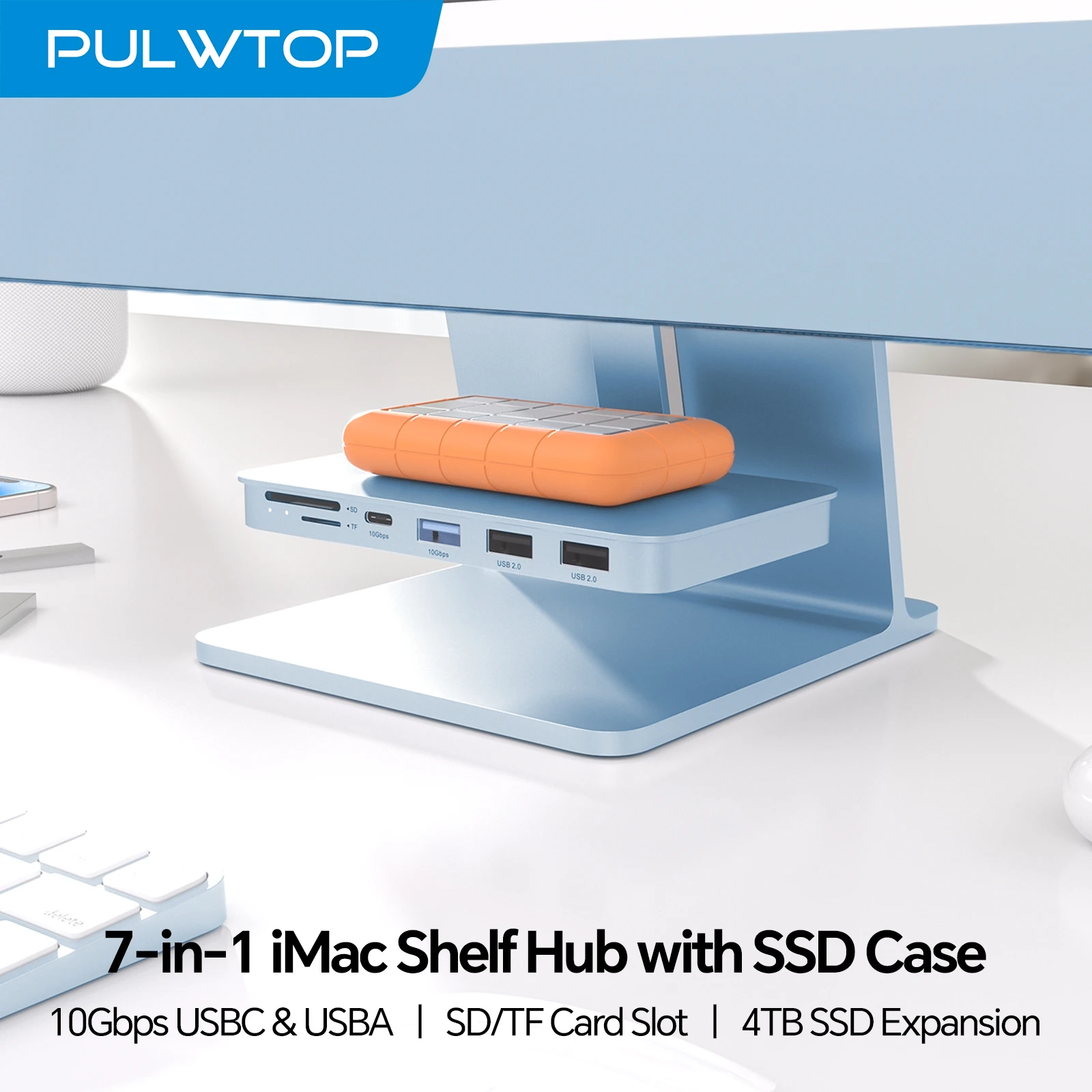 PULWTOP iMac USB C Hub مع حاوية M.2 NVMe SSD، USB A/C بسرعة 10 جيجابت في الثانية، SD/TF، لشاشة iMac24 بوصة M1/M3/M4 أو Studio 27 بوصة #1