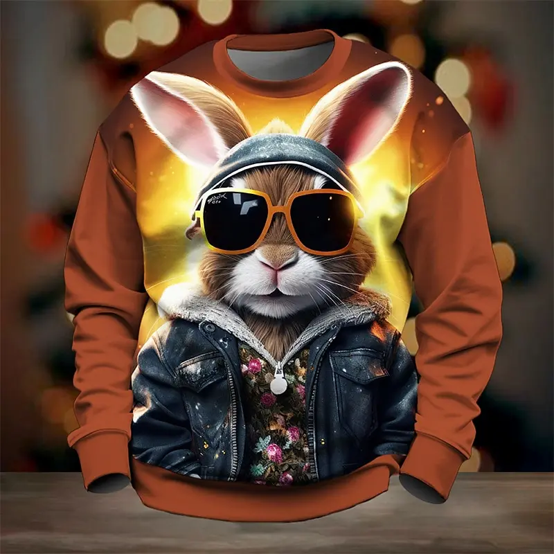 

Autumn Men's Sweatshirt Sunglasses Rabbit Graffiti Printing Hoodies For Men Long-Sleeved Sweatshirt Hip-Hop Street Men Clothing