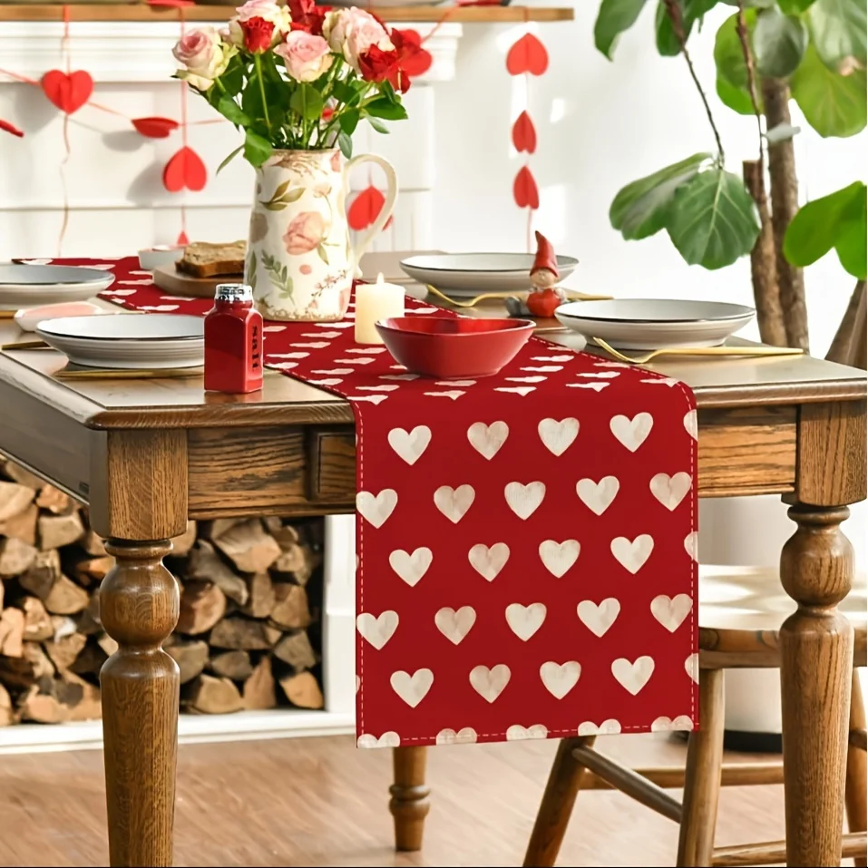 VIKAMA 4/6pc Red Love Valentine's Day Table Runner Anniversary Indoor Family Gathering Restaurant Decoration