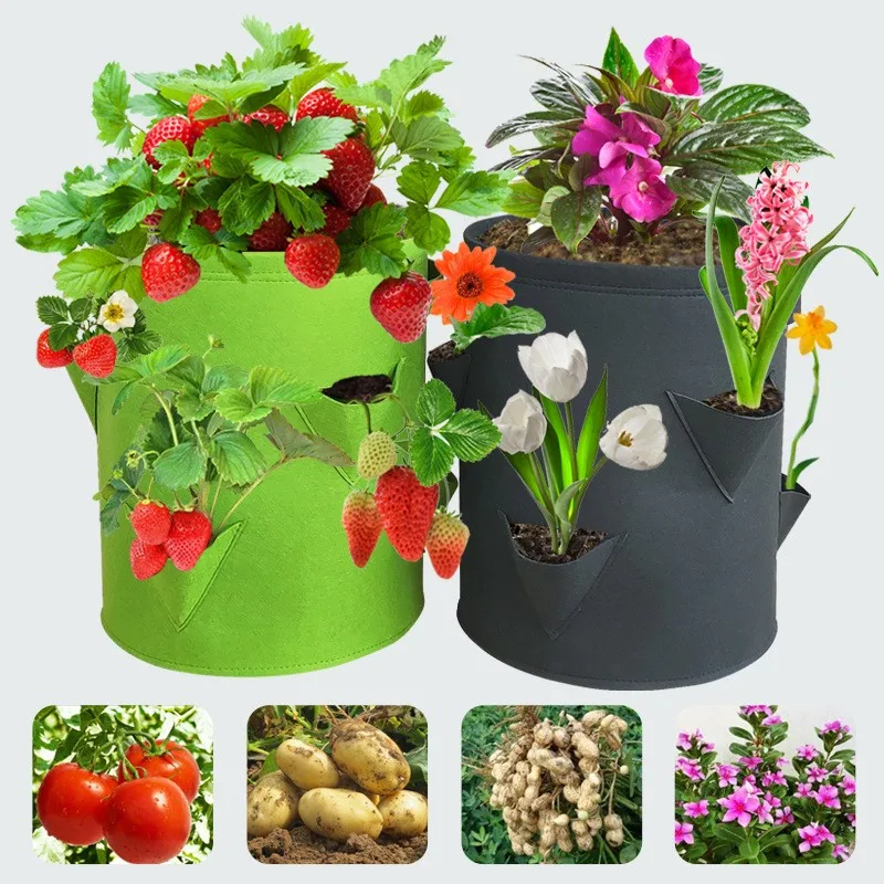 Garden Grow Bags 5/7/10 Gallon Garden Seedling Plant Growing Bags Strawberry Potatoes Carrot Tomato Vegetable Planter Container