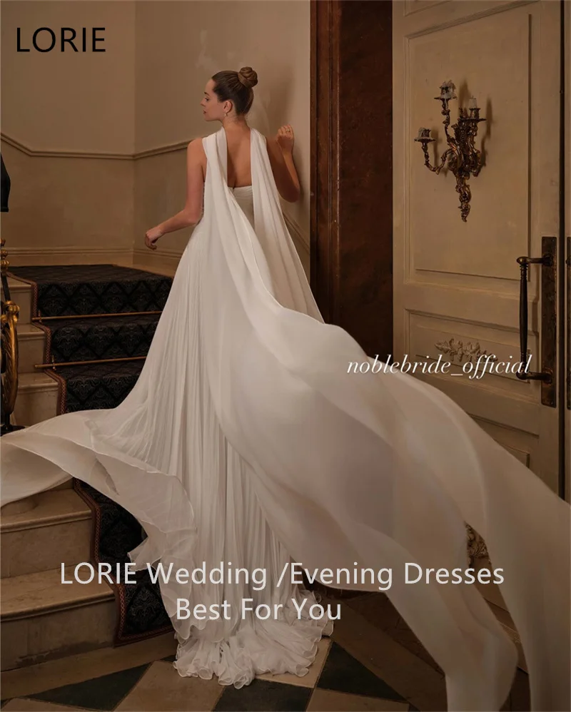 LORIE A-Line Chiffon Pleat Wedding Dresses Strapless Floor-Length Sweetheart Bride Prom Gown Scarf Bridal Gowns Customized
