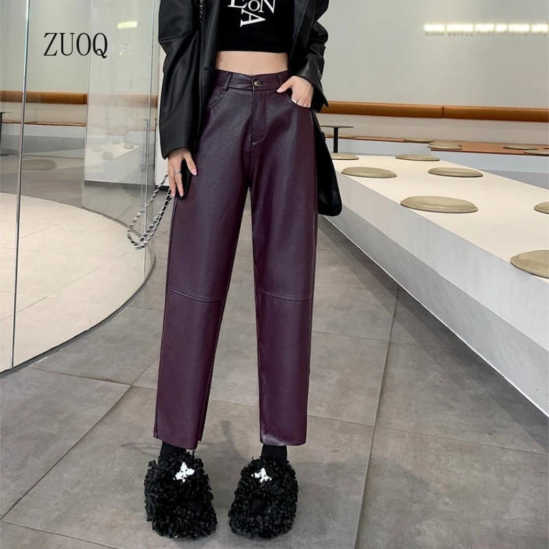 Pantaloni in pelle PU Donna 2025 Autunno e inverno Nuovi pantaloni casual a vita alta Pantaloni moda solidi Donna