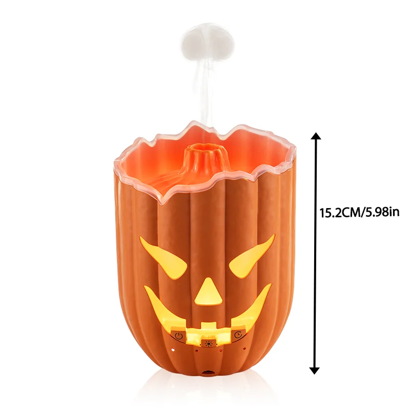 Halloween Pumpkin Aroma Diffuser, Ultrasonic Mist Humidifier with Jellyfish Smoke Ring Mode, 7-Color Ambient Light, 5V/2A USB Ty