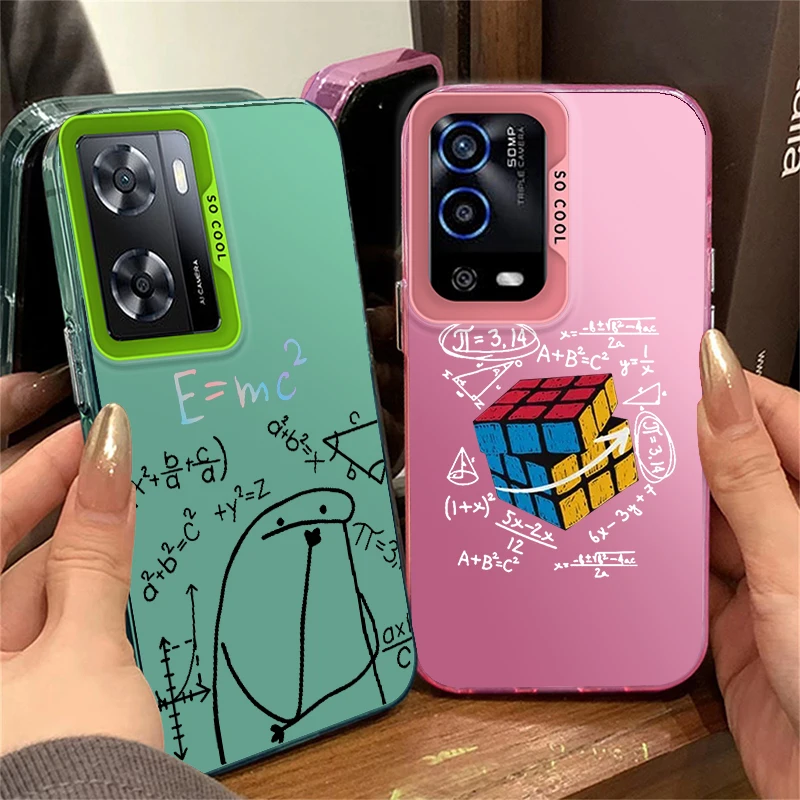 Stickman Math Theory For OPPO Reno A98 A78 A76 A74 A58 8T 7Z 7 6 Pro 2020 4G 5G Fashion Colorful Silver Phone Case