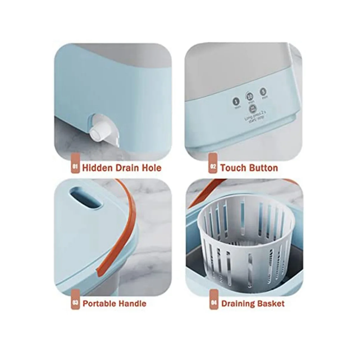 Mini Collapsible Portable Turbo Washing Machine with Drain Basket for Dorms, Travel, Gifts for Friends or Family UK Plug