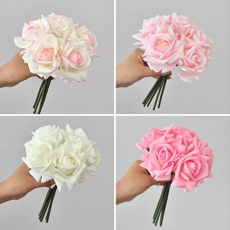 

Moisturizing 5Head Rose Flower Bouquet Latex Real Touch Artificial Flowers Wedding Bridal Bouquet Birthday Party Home Decor Rose