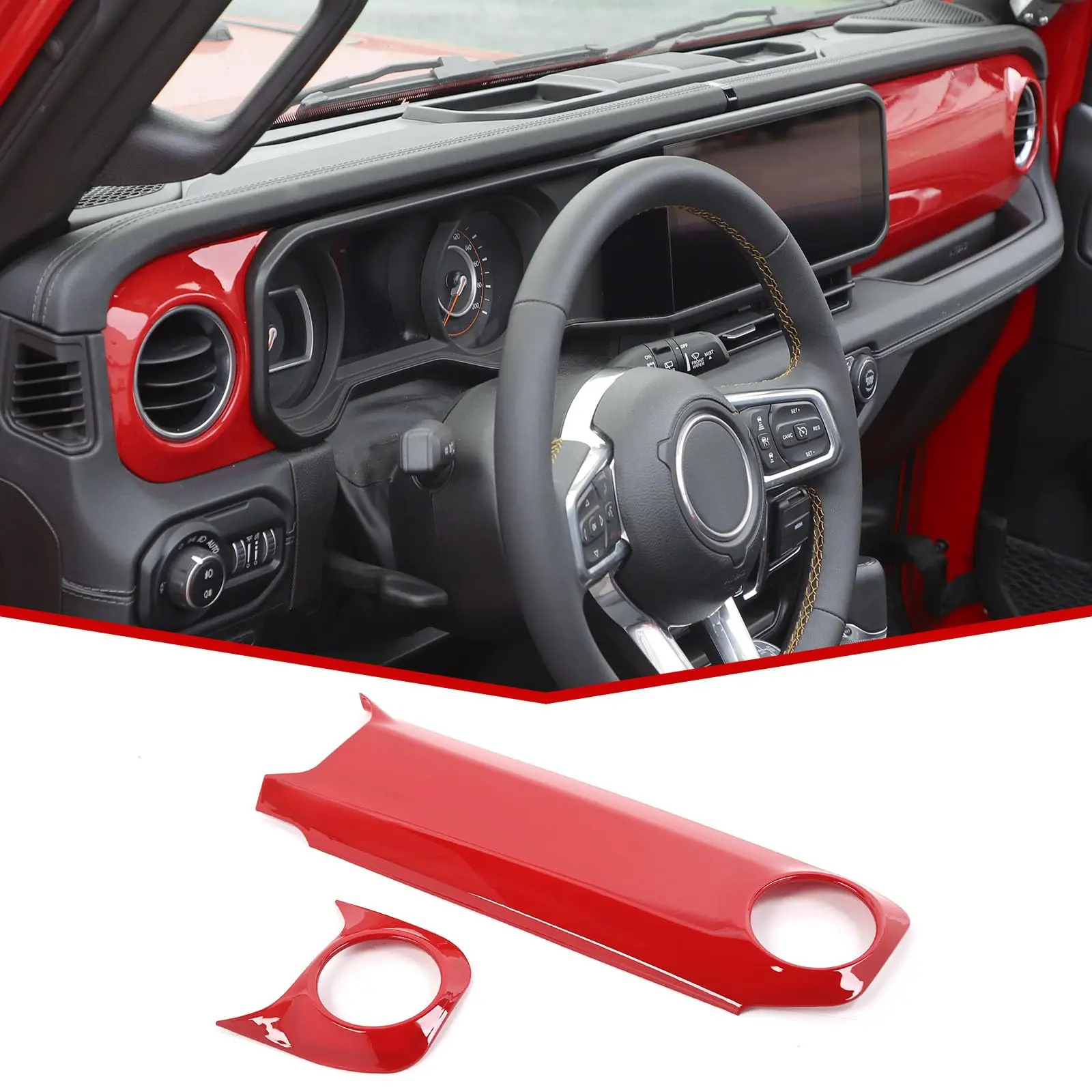 

Dashboard Panel Trim Cover Center Console Decoration Kit For Jeep 2024 JL JLU Gladiator JT Red ABS