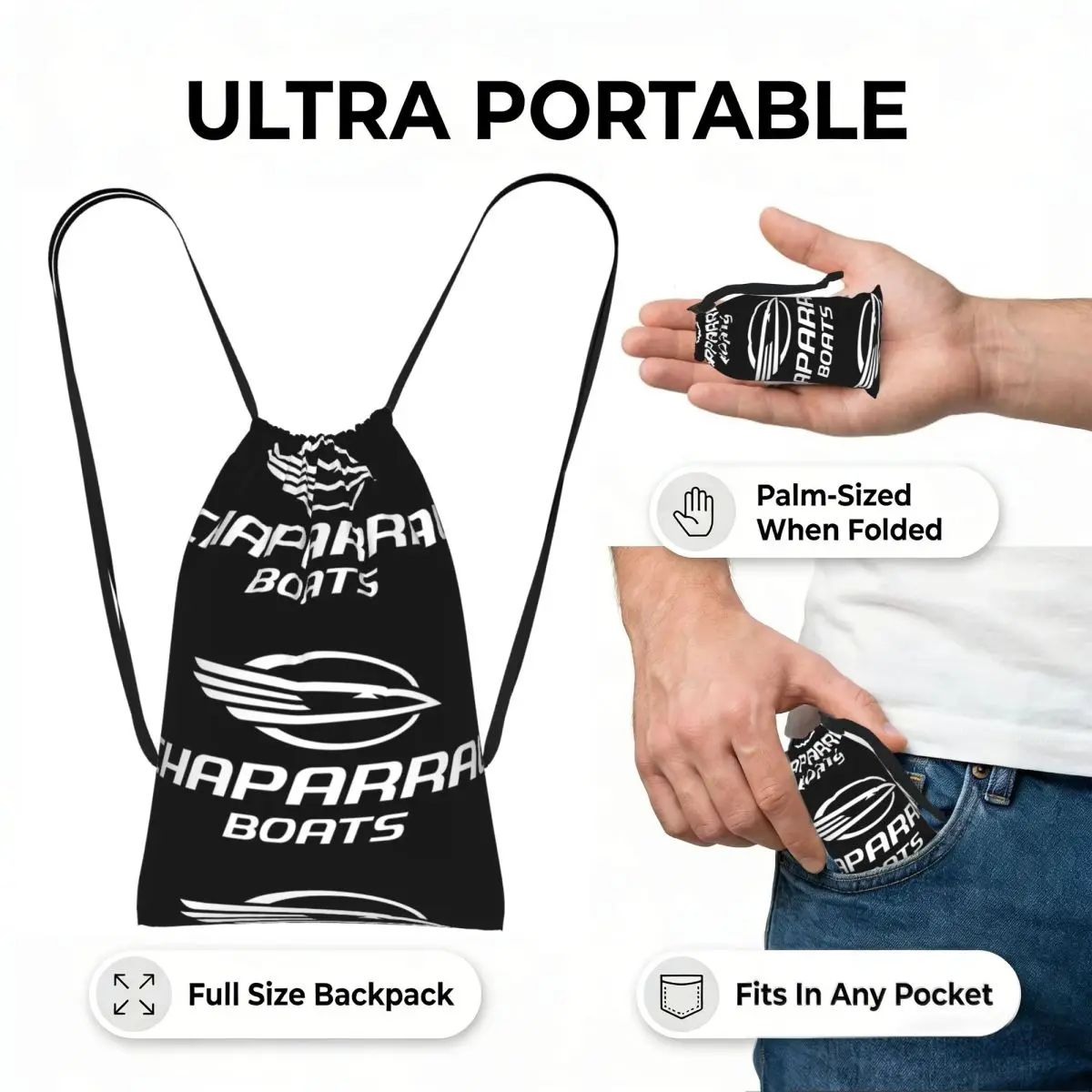 Chaparral Boats Logo POCKET SIDE Drawstring Backpack hiking cycling Bag Lightweight Foldable Storage Drawstring Bag Men Women