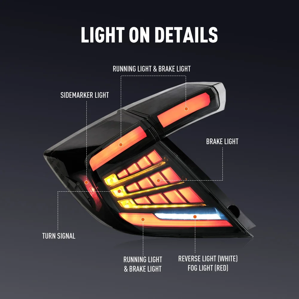 Para tylnych świateł LED do Hondy Civic 2018-2022 DRL światła cofania, hamowania, kierunkowskazów, Plug and Play, kompletny zestaw tylnych świateł samochodowych