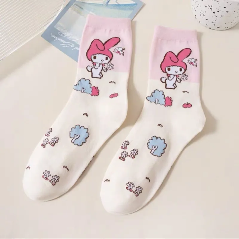 Cartoon Sanrio Hello Kitty Calzini da donna My Melody Cute Girl Calzini di cotone a tubo centrale Kawaii Studente Calzino Ragazza Bambini Regalo di Natale