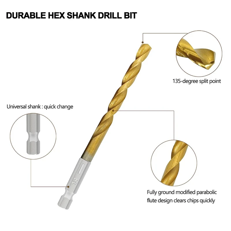 30 Pcs Titanium Impact Drill Bit Set, Hex HSS Twist Drill Bits with Storage for Steel, Copper, Aluminum,Zinc Alloy