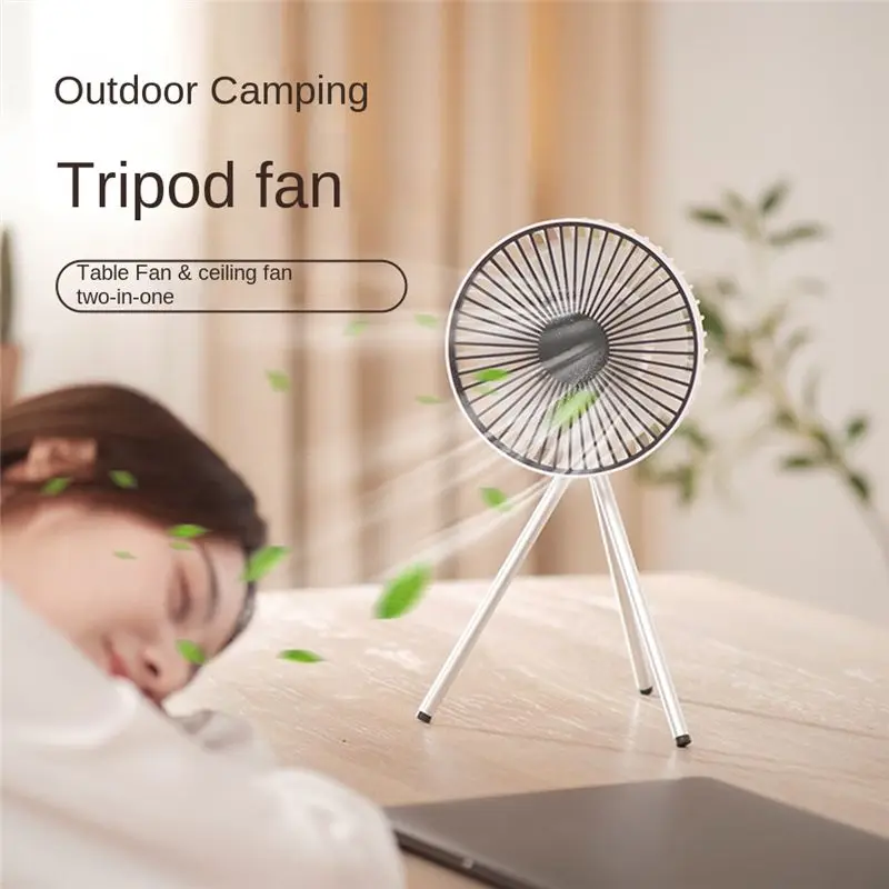 

【BIG-SALE】Portable Camping Fan Rechargeable Multi Mini Fan USB Outdoor Camping Ceiling Fan Light Tripod Stand Desktop Fan Gray