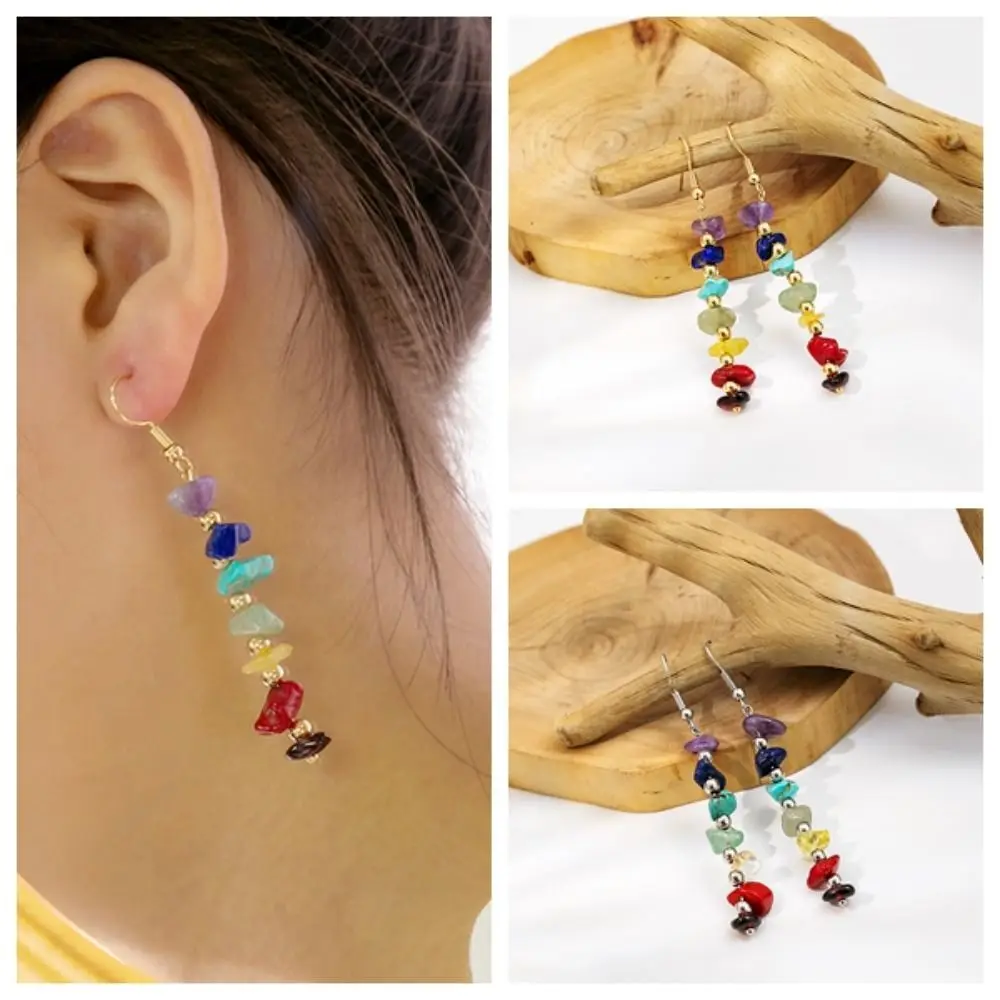 Colorful Bohemia Gravel Tassel Earring Vacation Style Hand-made Seven-color Irregular Dangle Eardrop Delicate Creative