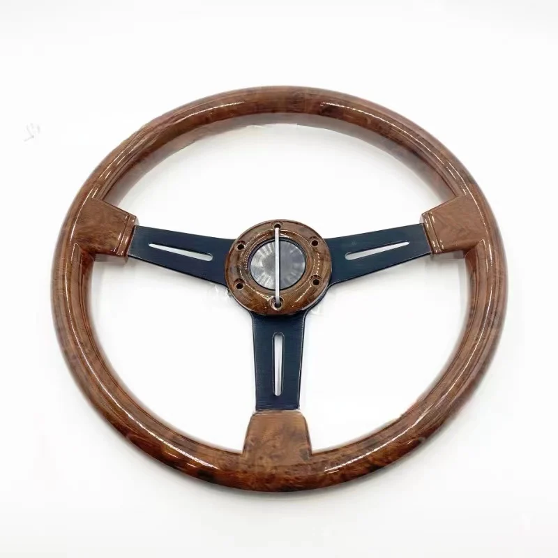 

Car Modification 350mm Peach Wood ABS Universal Flat Black Frame Steering Wheel