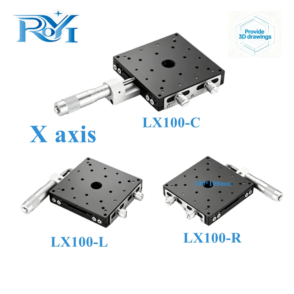 X Axis 100mm LX100-L/R/C Knob Micrometer Sliding Stage Cross Guide Rail Type Platform Manual Displacement Sliding Table