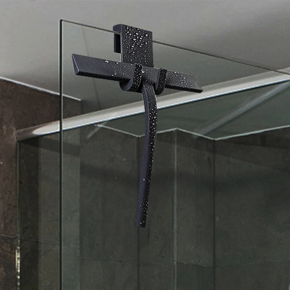 Duschabzieher für Glastüren und Badezimmer, Edelstahl mit Silikonklinge, Fenster- und Spiegelreiniger mit Bohrerfreiem Aufhänger – Detail 6