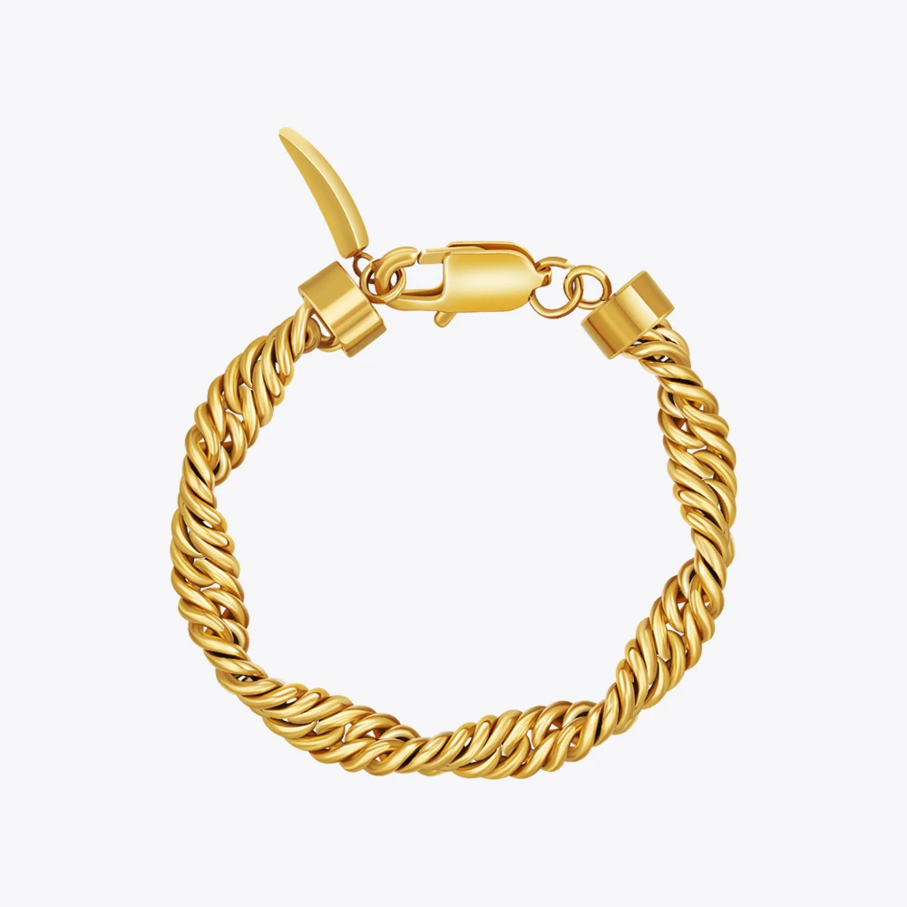 

ENFASHION Chunky Twist Bracelets For Women's Figaro Rope Wrist Chain 18K Gold Color Stainless steel Fashion Jewelry C239258