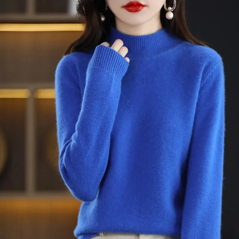 

Autumn Winter Women Knitted Sweaters Soft Half Turtleneck Sweaters Pullover Long Sleeve Jumper Female Tops Warm Bottoming Shirt
