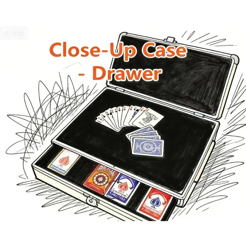 Magician Close-Up Case met lade, magnetische munt- en kaarthouder, 5 vakken, professionele magische close-up pad, goocheltrucs