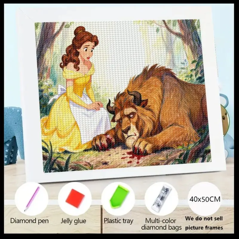 

1 шт., 5D полный дрель, набор для алмазной живописи «сделай сам», «Красавица и чудовище» Диснея, красавица и раненый зверь, эффектная сказочная сцена, 40x50C