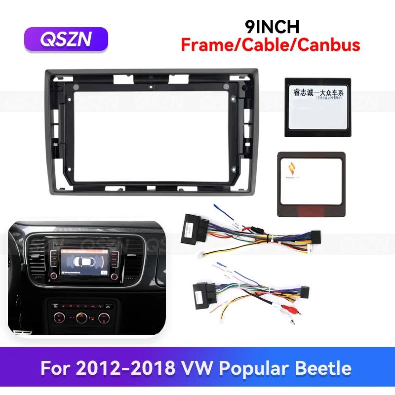 

QSZN For 2012-2018 VW Popular Beetle 9 inch Android Car Radio Fascia Stereo Frame GPS Multimedia Wiring Harness Canbus Box Kit