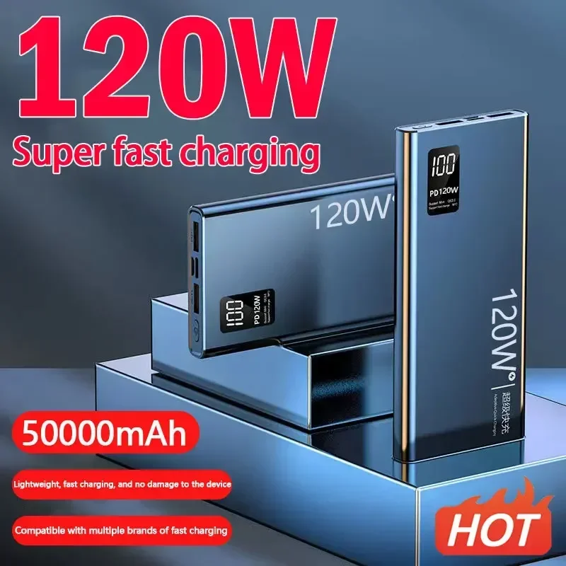 

New Power Bank 50000mAh 120W Dual Port Super Fast Charging Portable EXternal Battery Charger For iPhone Xiaomi Huawei Samsung