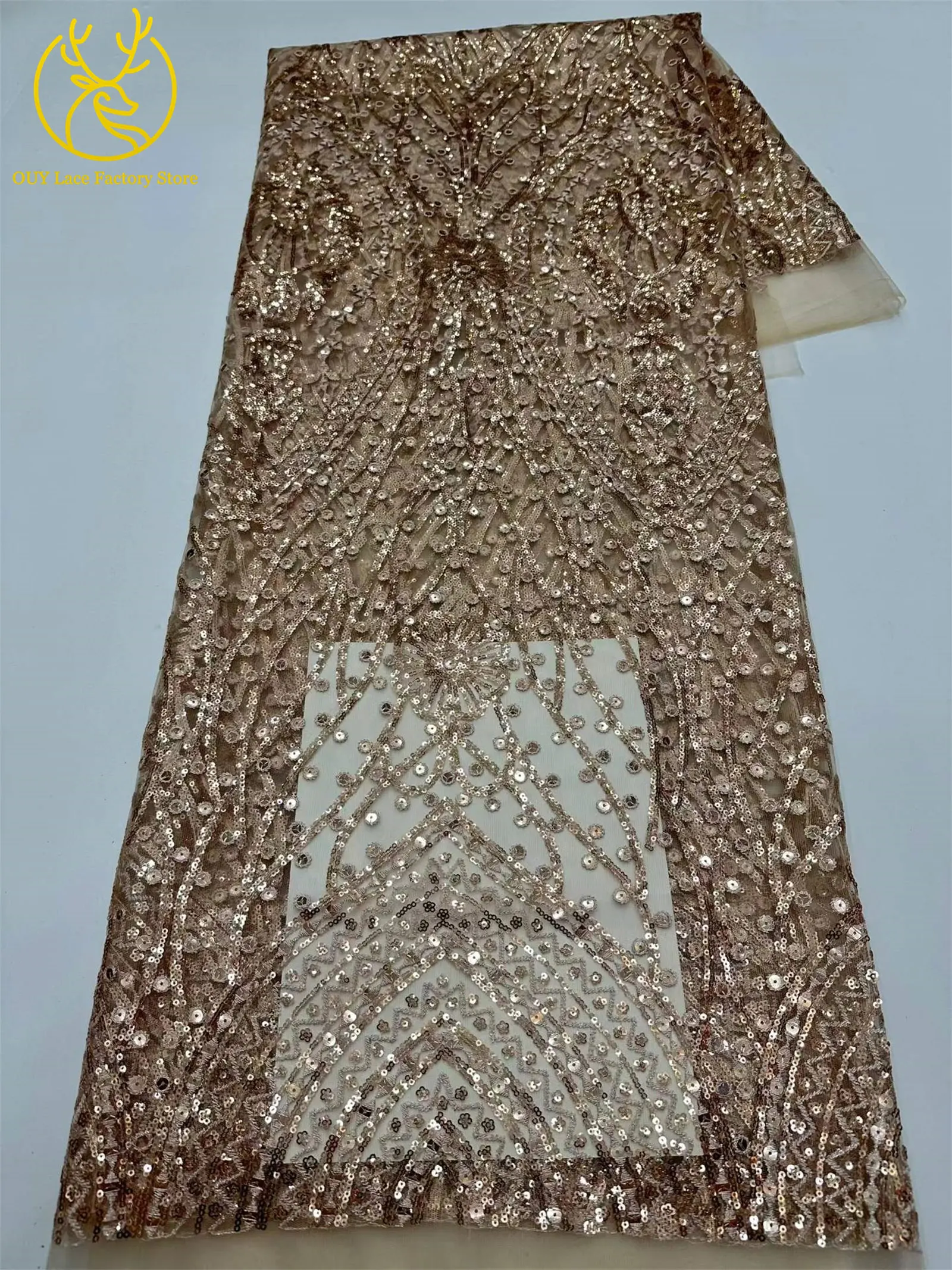 5 Yards Brauner Afrikanischer Spitzenstoff 2026 Nigerianische Pailletten Perlen Hochzeitsdekoration Tüll-Spitzenstoff Braut Partykleid Nähen – Detail 18
