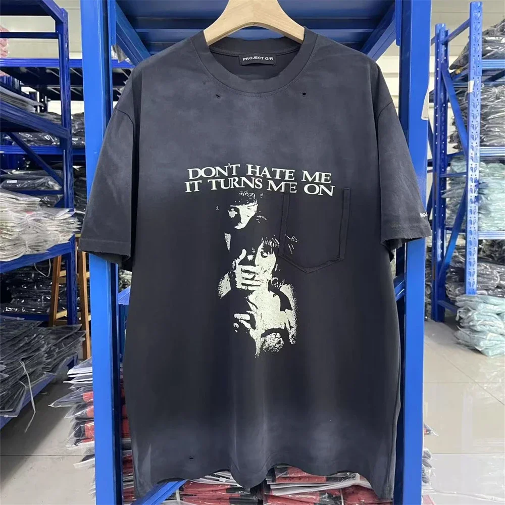 

Project G/R T-Shirt Men Women Casual 25ss Gradient Destruction Retro Tee Best Quality Cotton T Shirt