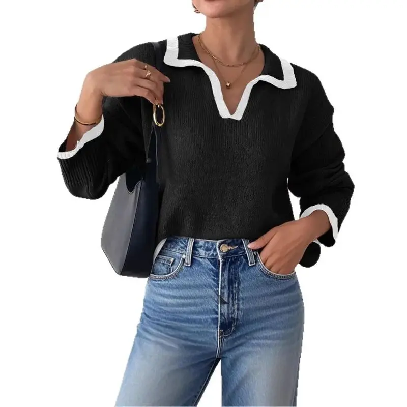 

Women's Casual Lapel Contrasting Splicing Soe Faionable Ele Sle Autumn Collection No Brand Registered Trademark