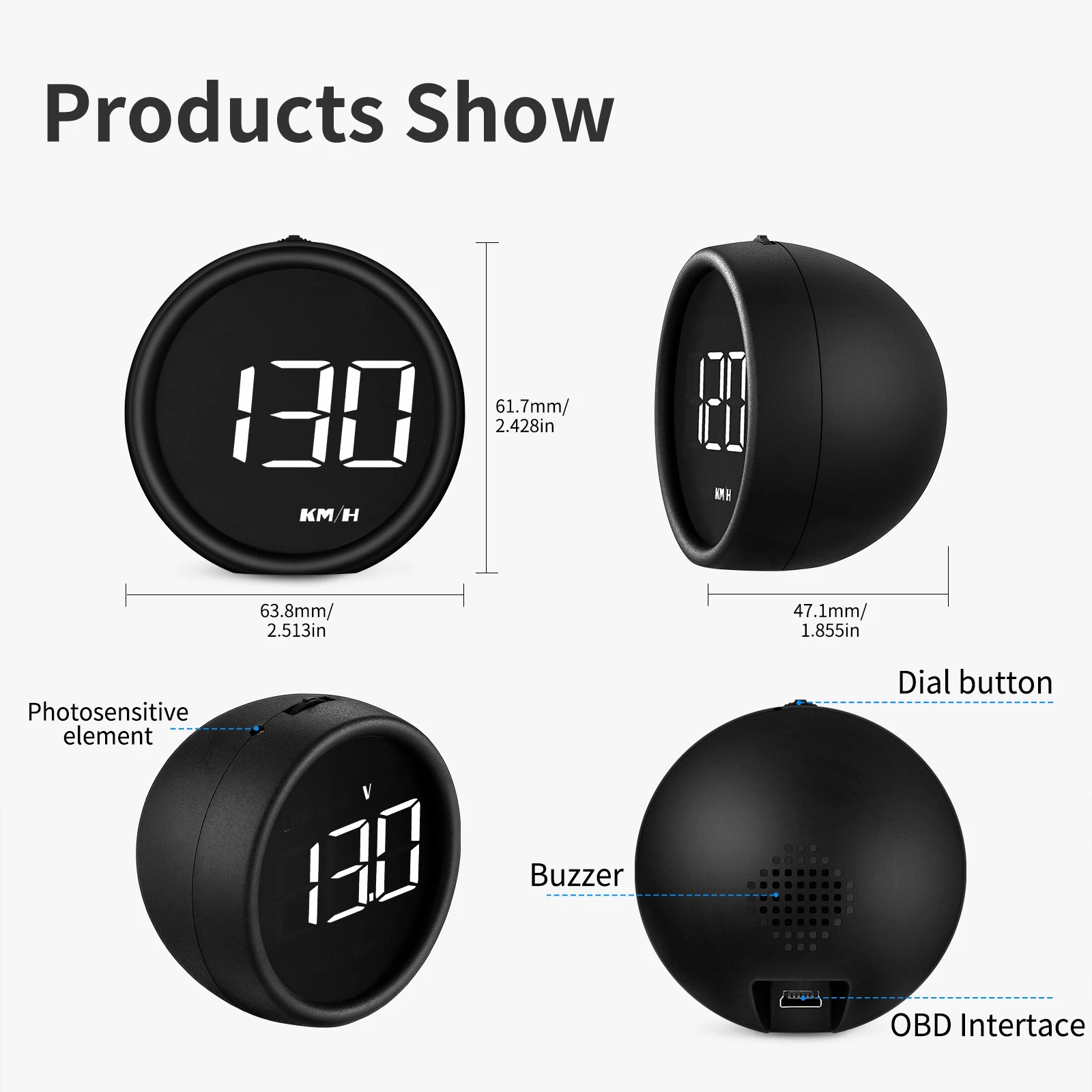 OBD HUD B1 속도계 자동차 헤드업 디스플레이 프로젝터 EOBD 자동 연료 소비량 전압계 수온 5 알람 액세서리