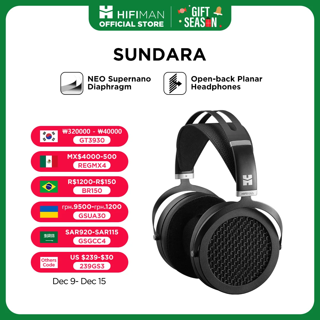 HIFIMAN SUNDARA 오버 이어 풀 사이즈 평면 마그네틱 헤드폰 (검정색), 고 충실도 디자인 금속 케이스