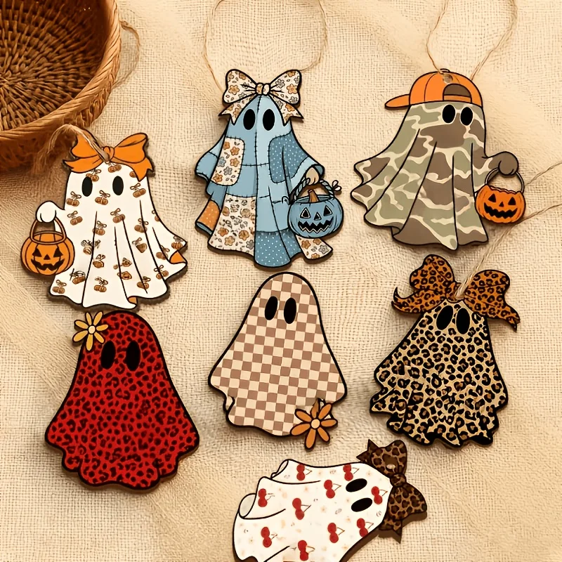 Classic Ghost 2D Wooden Decorative Board Halloween Theme Indoor Areas Porch Restaurant Photo Props Hanging Queue Party Decor