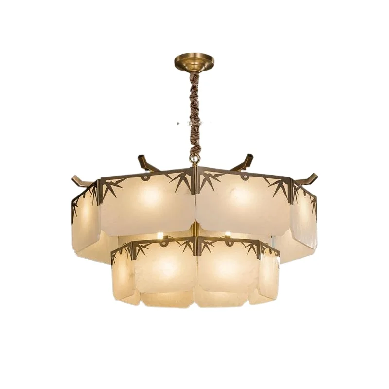 Marble chandelier New Chinese style living room all-copper Chinese style dining room tea room lamp