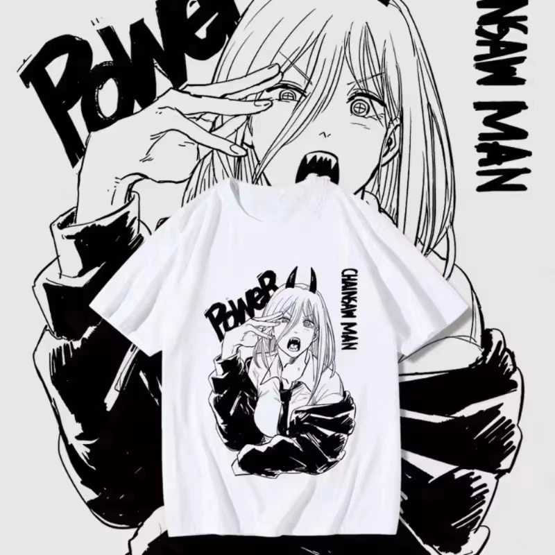 2026 New Summer Relaxing for Chainsaw Man Power Anime Printed Short Sleeve T-shirt Men's Clothing T-shirt Sports T Shirt Summer