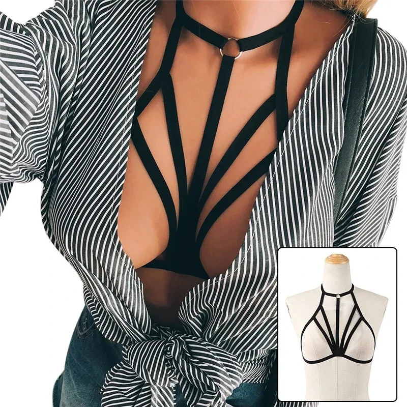 Sexy Lingerie Erotic Hollow Out Elastic Cage Bra Sexy Women\'s Underwear Bandage Strappy Halter Bra Exotic Costume Lenceria Mujer