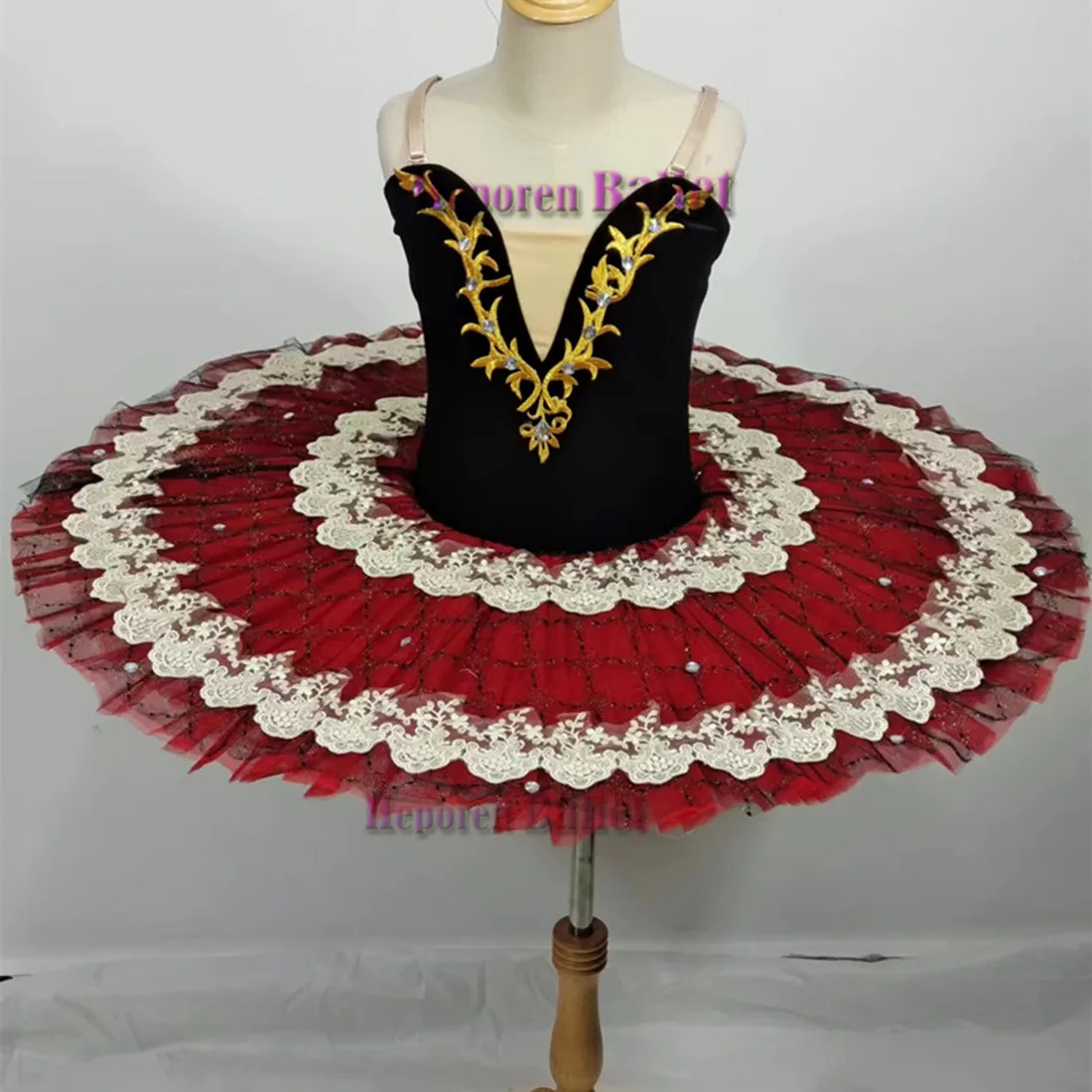 

Girls Red And Black Ballet Tutu Gauze Puffy Skirt For Don Quixote, Woman Esmeralda Ballet Performance Dress