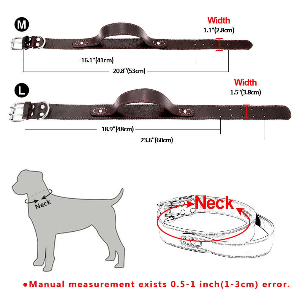 Genuine Leather Dog Collar Durable Real Leather Training Collars For Medium Large Dogs Pets Pitbull With Quick Control Handle