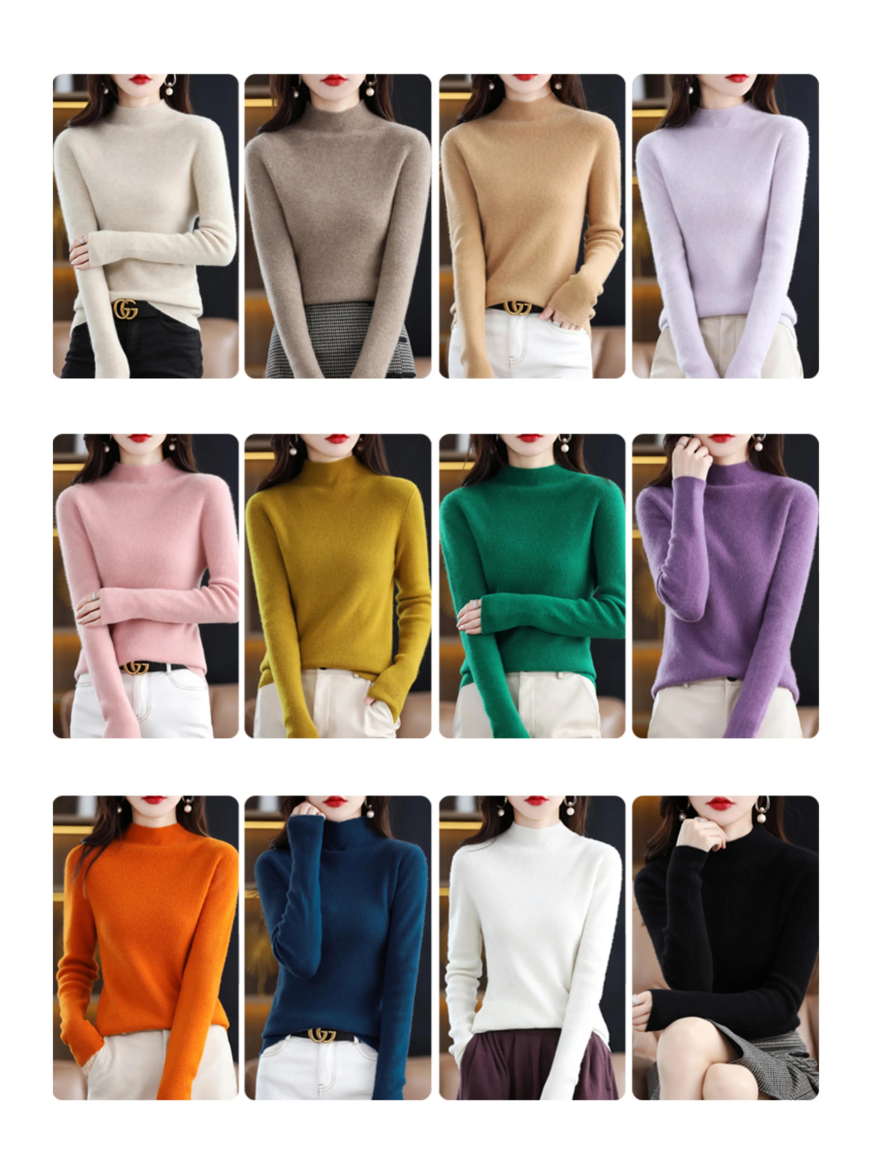 

Пуловер из 100% чистой шерсти, женский новый свитер с воротником-стойкой, однотонный простой универсальный кашемировый внутренний вязаный свитер, осень-зима