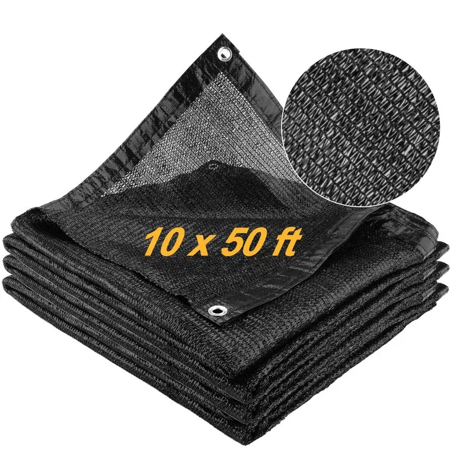 

70 Shade Cloth for Patio, 10x50 ft Mesh Tarp with Grommets, UV Resistant Black Sunblock Sun Shade Netting Cover for Garden, Gree
