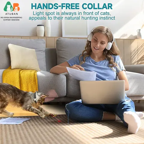 ATUBAN Electric Smart Amusing Collar for Kitten, Wearable Automatic Cat Toys,USB Rechargeable Cat Laser Collar Interactive Toy