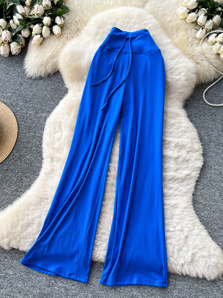 Pantalon de sport décontracté taille haute, Dstring, jambes larges, droit, Yoga, Design d'automne, taille élastique, coupe ample pour dames